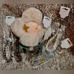 Crystal Beaded Phone Charm Lanyard with 3 attachments, 5 color choices-Pick One!